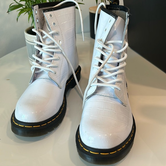 Dr. Martens 1460 Croc-Embossed Patent Leather Boots - Picture 2 of 8